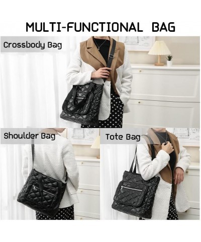 Quilted Shoulder Bag Lightweight Fashion Puffer Tote Bag Down Satchel Hobo Bag Silver- S $16.45 Totes