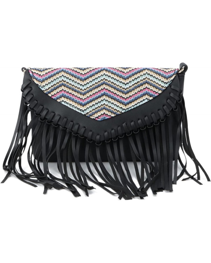 Fringe Purse for Women Vintage Leather Black Tassel Shoulder Handbags Hobo Cross Body Bag Satchel Black Stripe $12.97 Hobo Bags