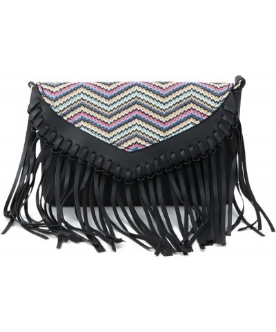 Fringe Purse for Women Vintage Leather Black Tassel Shoulder Handbags Hobo Cross Body Bag Satchel Black Stripe $12.97 Hobo Bags