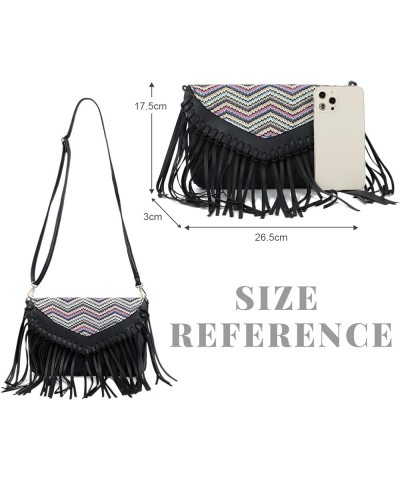 Fringe Purse for Women Vintage Leather Black Tassel Shoulder Handbags Hobo Cross Body Bag Satchel Black Stripe $12.97 Hobo Bags