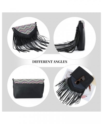 Fringe Purse for Women Vintage Leather Black Tassel Shoulder Handbags Hobo Cross Body Bag Satchel Black Stripe $12.97 Hobo Bags