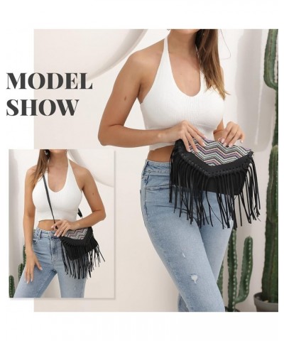 Fringe Purse for Women Vintage Leather Black Tassel Shoulder Handbags Hobo Cross Body Bag Satchel Black Stripe $12.97 Hobo Bags