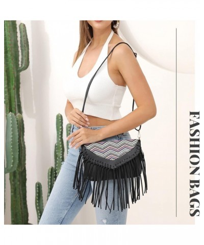 Fringe Purse for Women Vintage Leather Black Tassel Shoulder Handbags Hobo Cross Body Bag Satchel Black Stripe $12.97 Hobo Bags