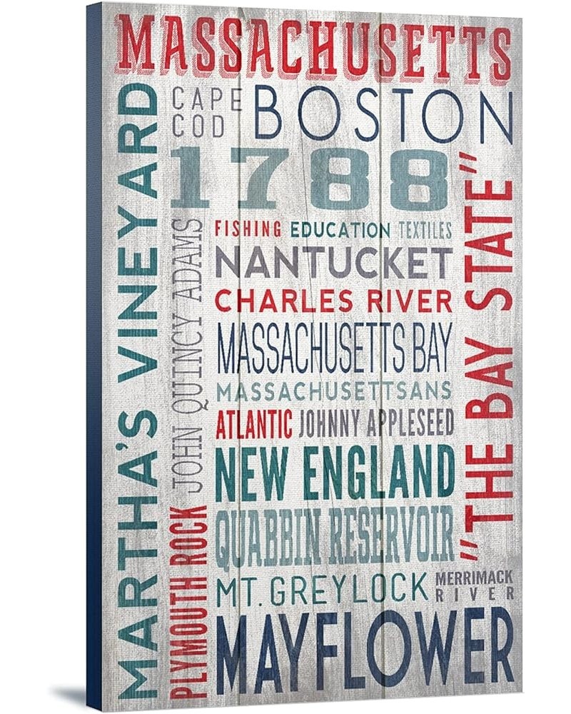 Massachusetts, Rustic Typography, (24x36 Wrapped Canvas, Wall Decor, Artwork) 24x36 Stretched Canvas $44.40 Totes