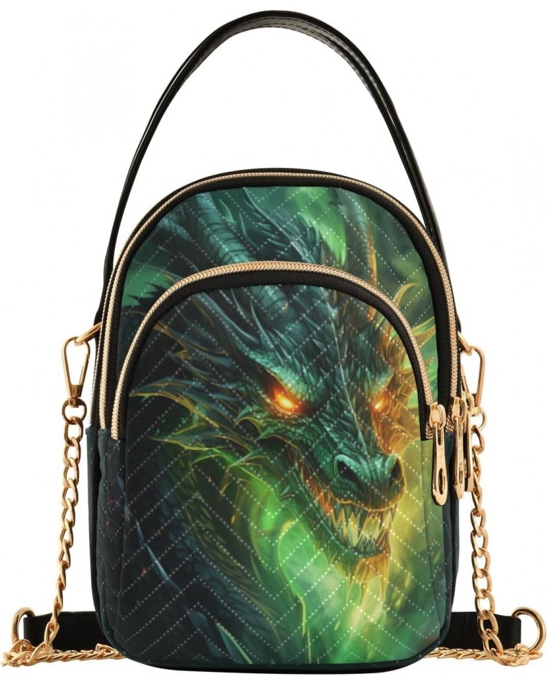 Green Fire Dragon Crossbody Handbags for Women Casual Leather Shoulder Phone Purse $13.00 Crossbody Bags