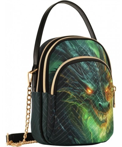 Green Fire Dragon Crossbody Handbags for Women Casual Leather Shoulder Phone Purse $13.00 Crossbody Bags