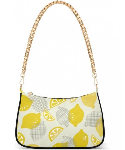 Lemons Shoulder Bag for Women Fabric Crescent Handbag with Zipper Chain Clutch Purses for Teen Girls Travel Party Concert $17...