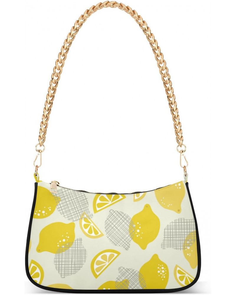 Lemons Shoulder Bag for Women Fabric Crescent Handbag with Zipper Chain Clutch Purses for Teen Girls Travel Party Concert $17...