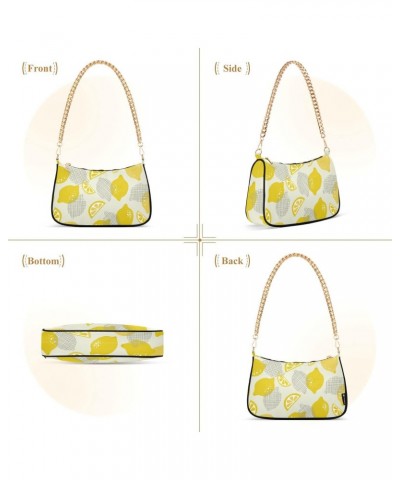 Lemons Shoulder Bag for Women Fabric Crescent Handbag with Zipper Chain Clutch Purses for Teen Girls Travel Party Concert $17...