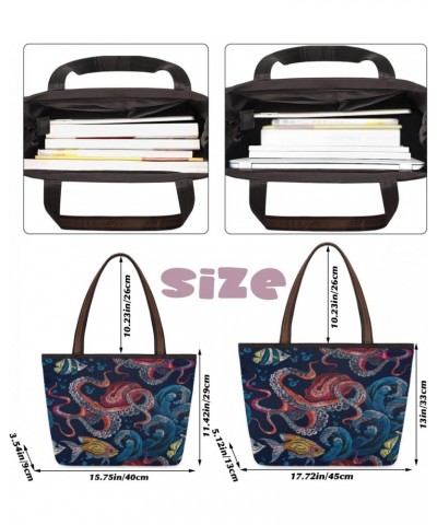 Octopus Fish Large Tote Bag For Women Shoulder Handbags with Zippper Top Handle Satchel Bags for Shopping Travel Gym Work Sch...