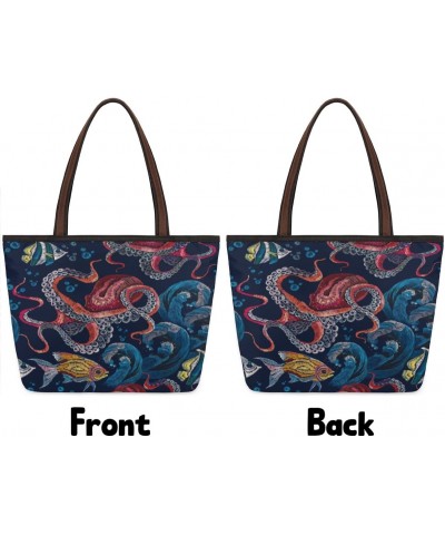 Octopus Fish Large Tote Bag For Women Shoulder Handbags with Zippper Top Handle Satchel Bags for Shopping Travel Gym Work Sch...