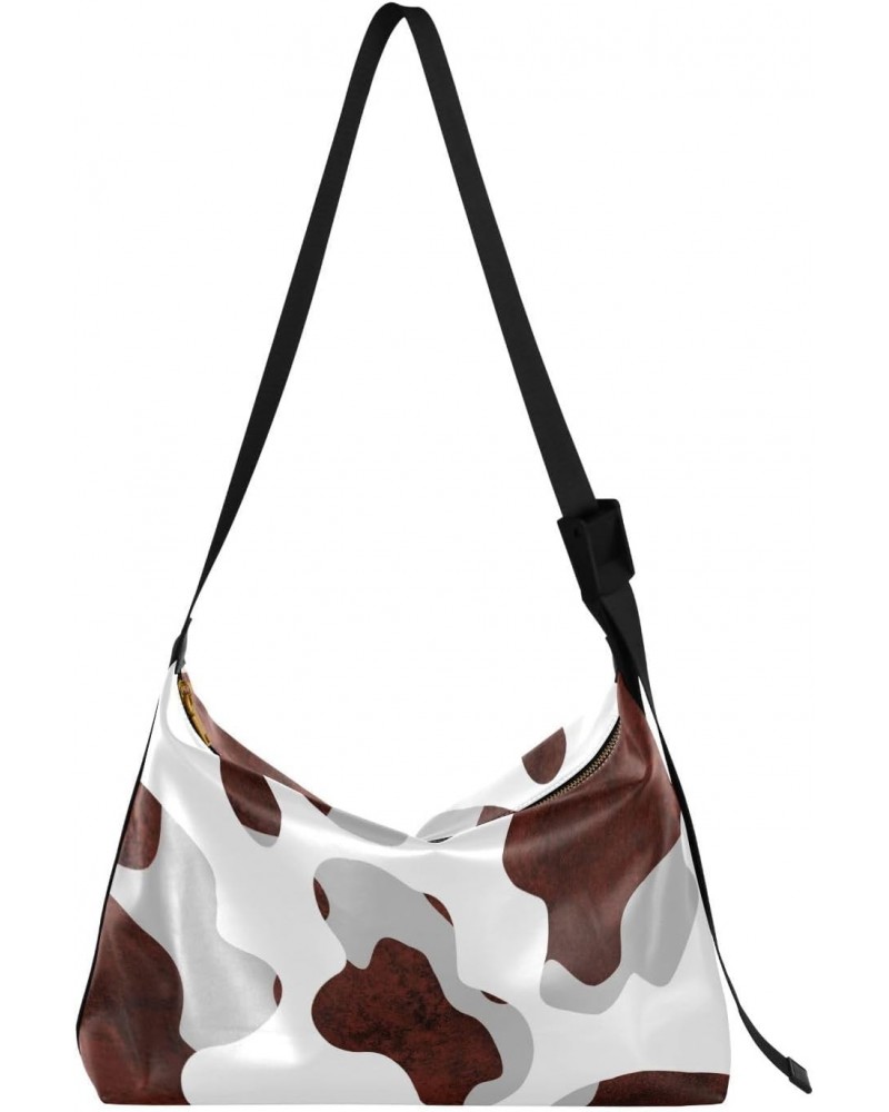 Women Boho Bag Cow Print Brown Grey White Shoulder Bag PU Leather Pouch Crossbody Bag Large Tote Handbag For Quick Getaway We...