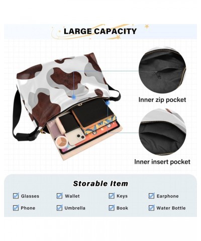 Women Boho Bag Cow Print Brown Grey White Shoulder Bag PU Leather Pouch Crossbody Bag Large Tote Handbag For Quick Getaway We...