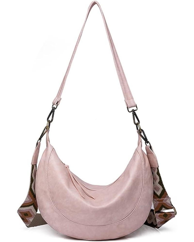 Hsakess Sling Crescent Bag for Women Leather Large Capacity Stylish Crossbody Bag with Removable Double Strap Pink $15.47 Cro...