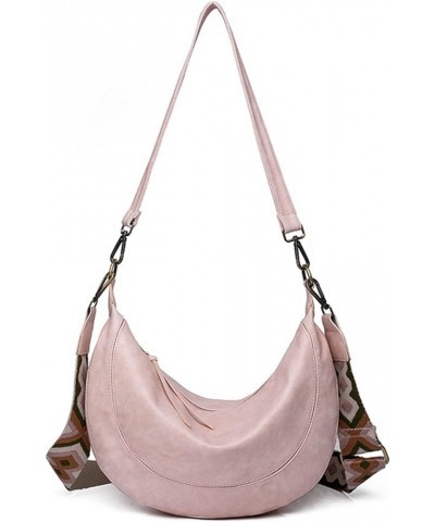 Hsakess Sling Crescent Bag for Women Leather Large Capacity Stylish Crossbody Bag with Removable Double Strap Pink $15.47 Cro...