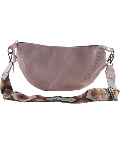 Hsakess Sling Crescent Bag for Women Leather Large Capacity Stylish Crossbody Bag with Removable Double Strap Pink $15.47 Cro...