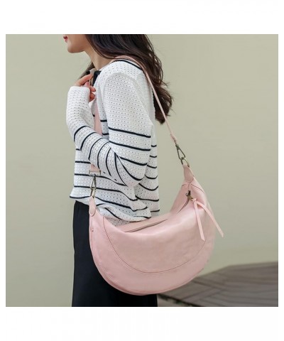 Hsakess Sling Crescent Bag for Women Leather Large Capacity Stylish Crossbody Bag with Removable Double Strap Pink $15.47 Cro...