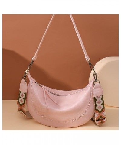 Hsakess Sling Crescent Bag for Women Leather Large Capacity Stylish Crossbody Bag with Removable Double Strap Pink $15.47 Cro...