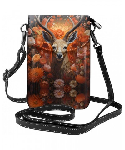 women leather Cell Phone Purse Antelope and Flowers pattern Multifunction,Soft, durable,Convenient for daily use and travel, ...