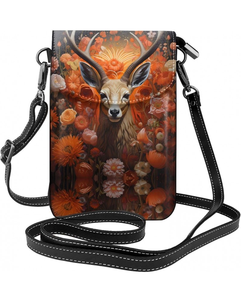 women leather Cell Phone Purse Antelope and Flowers pattern Multifunction,Soft, durable,Convenient for daily use and travel, ...