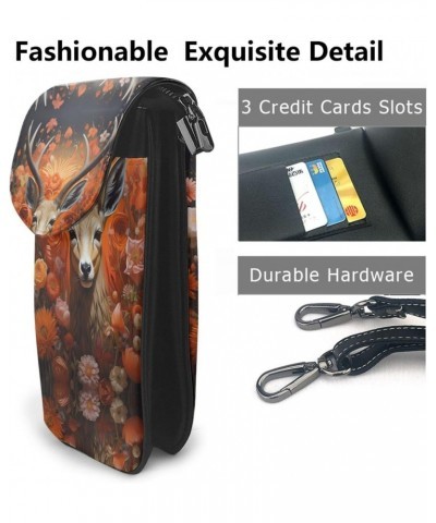 women leather Cell Phone Purse Antelope and Flowers pattern Multifunction,Soft, durable,Convenient for daily use and travel, ...