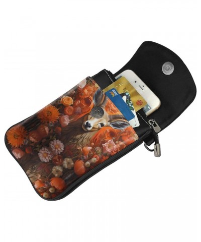 women leather Cell Phone Purse Antelope and Flowers pattern Multifunction,Soft, durable,Convenient for daily use and travel, ...