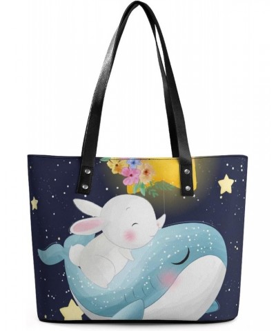 Womens Handbag Whale Rabbit Stars Leather Tote Bag Top Handle Satchel Bags For Lady $16.45 Totes