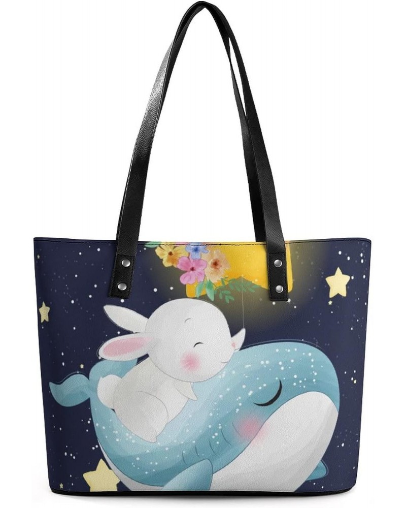 Womens Handbag Whale Rabbit Stars Leather Tote Bag Top Handle Satchel Bags For Lady $16.45 Totes