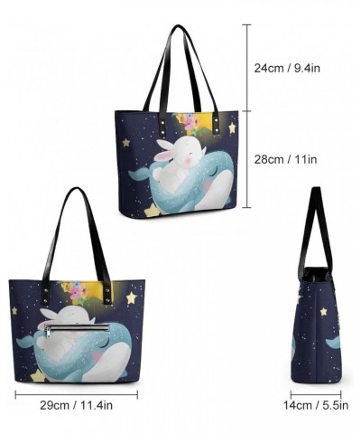 Womens Handbag Whale Rabbit Stars Leather Tote Bag Top Handle Satchel Bags For Lady $16.45 Totes