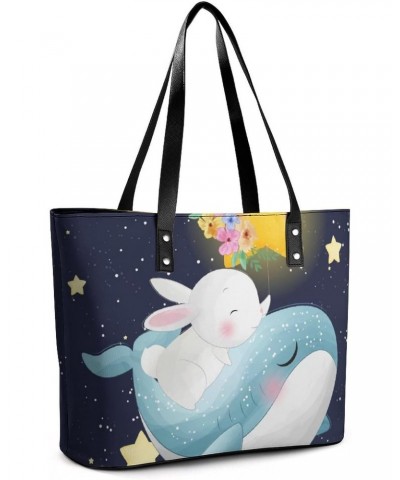 Womens Handbag Whale Rabbit Stars Leather Tote Bag Top Handle Satchel Bags For Lady $16.45 Totes