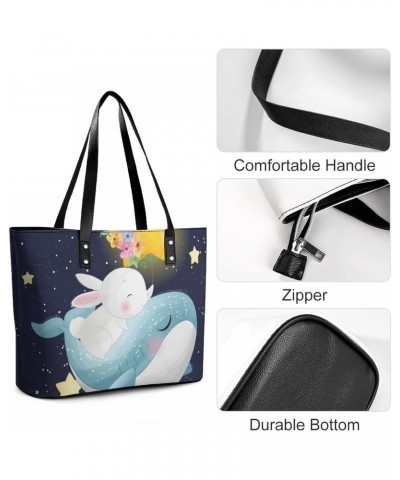 Womens Handbag Whale Rabbit Stars Leather Tote Bag Top Handle Satchel Bags For Lady $16.45 Totes