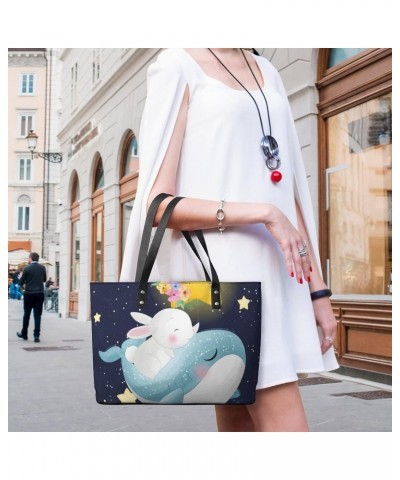 Womens Handbag Whale Rabbit Stars Leather Tote Bag Top Handle Satchel Bags For Lady $16.45 Totes