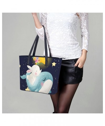 Womens Handbag Whale Rabbit Stars Leather Tote Bag Top Handle Satchel Bags For Lady $16.45 Totes