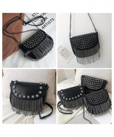 Women Small Square Bag Tassel Chain Shoulder Bags Crossbody Bags Satchel Purse Black 5 $22.38 Totes