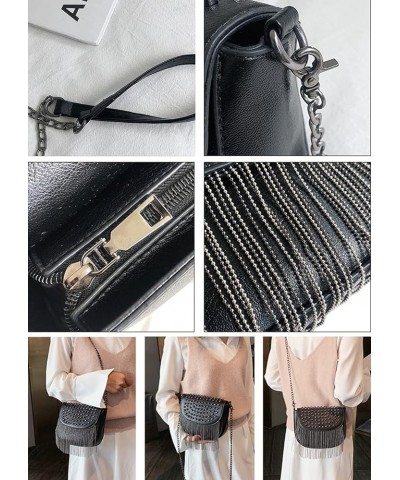 Women Small Square Bag Tassel Chain Shoulder Bags Crossbody Bags Satchel Purse Black 5 $22.38 Totes