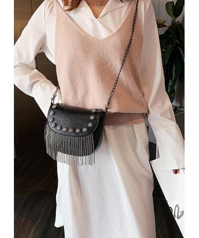 Women Small Square Bag Tassel Chain Shoulder Bags Crossbody Bags Satchel Purse Black 5 $22.38 Totes