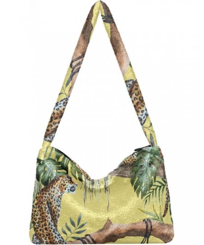 Tropical Leopard Shoulder Tote Bags for Women Furry Crossbody bag Hobo Handbag Purses for Traveling Working Shopping $11.96 T...