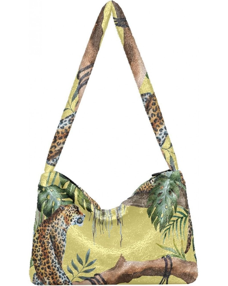 Tropical Leopard Shoulder Tote Bags for Women Furry Crossbody bag Hobo Handbag Purses for Traveling Working Shopping $11.96 T...