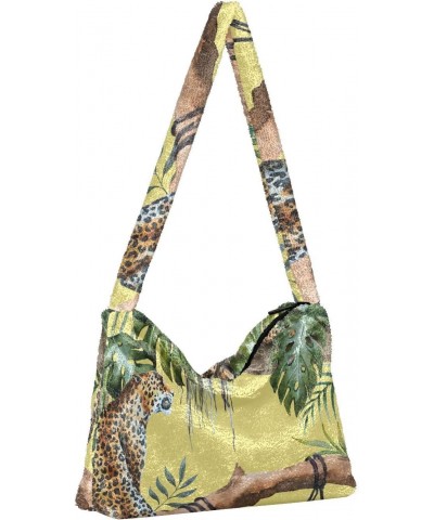 Tropical Leopard Shoulder Tote Bags for Women Furry Crossbody bag Hobo Handbag Purses for Traveling Working Shopping $11.96 T...