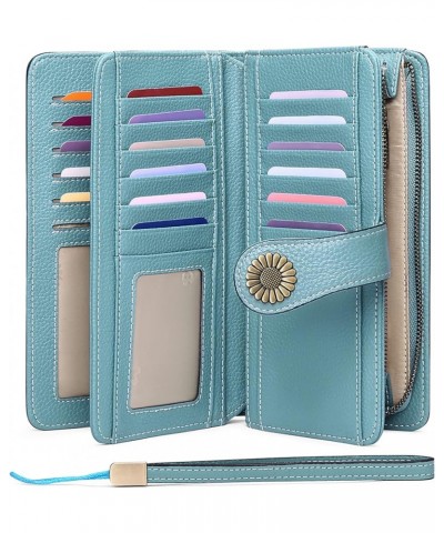 Wallets for Women Genuine Leather Credit Card Holder with RFID Blocking Large Capacity Wristlet 2-Natural-Blue $12.30 Wallets