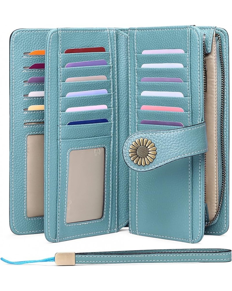 Wallets for Women Genuine Leather Credit Card Holder with RFID Blocking Large Capacity Wristlet 2-Natural-Blue $12.30 Wallets