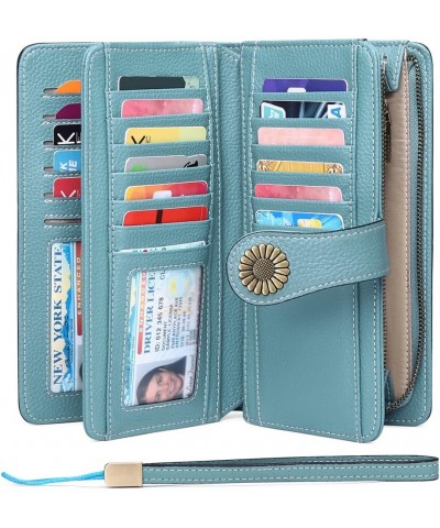 Wallets for Women Genuine Leather Credit Card Holder with RFID Blocking Large Capacity Wristlet 2-Natural-Blue $12.30 Wallets