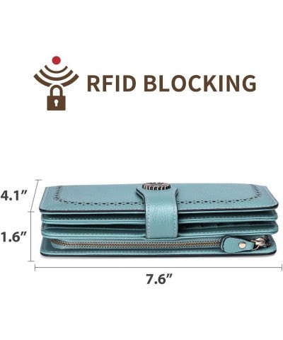 Wallets for Women Genuine Leather Credit Card Holder with RFID Blocking Large Capacity Wristlet 2-Natural-Blue $12.30 Wallets