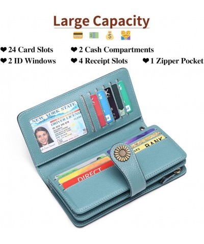 Wallets for Women Genuine Leather Credit Card Holder with RFID Blocking Large Capacity Wristlet 2-Natural-Blue $12.30 Wallets