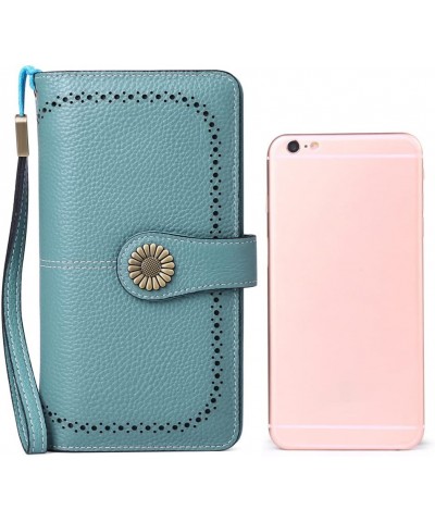 Wallets for Women Genuine Leather Credit Card Holder with RFID Blocking Large Capacity Wristlet 2-Natural-Blue $12.30 Wallets