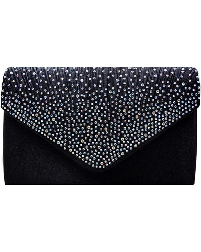 Women Sparkly Envelope Evening Bag Rhinestone Clutch Purse Chain Shoulder Crossbody Bag Black $15.36 Evening Bags