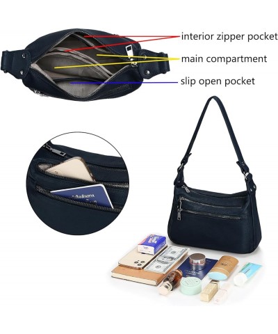 Genuine Leather Shoulder Bag Medium Size Handbag Purse Multi Zip Pockets Crossbody Bags for Women Dark Blue a $23.65 Hobo Bags