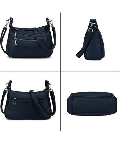 Genuine Leather Shoulder Bag Medium Size Handbag Purse Multi Zip Pockets Crossbody Bags for Women Dark Blue a $23.65 Hobo Bags