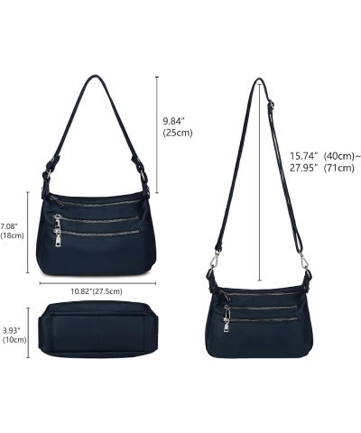 Genuine Leather Shoulder Bag Medium Size Handbag Purse Multi Zip Pockets Crossbody Bags for Women Dark Blue a $23.65 Hobo Bags