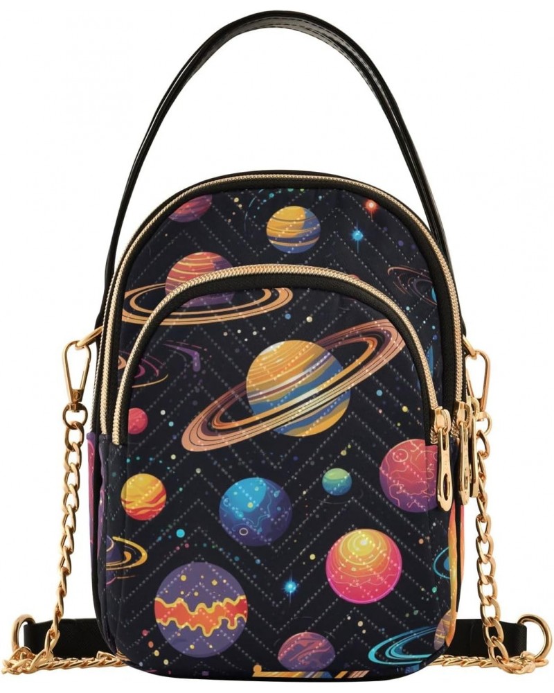 Creative Cartoon Planets Women's Crossbody Handbags with Zipper, Casual Leather Cell Phone Purse Crossbody Bags for Ladies $1...